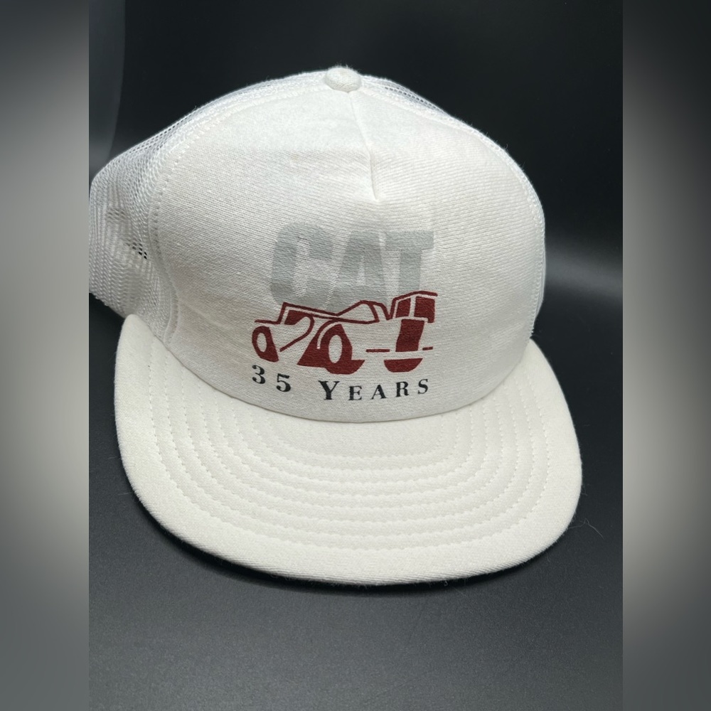 Vintage CAT Caterpillar Snap Back Trucker Hat Mesh Made In USA 35 Years FOTL